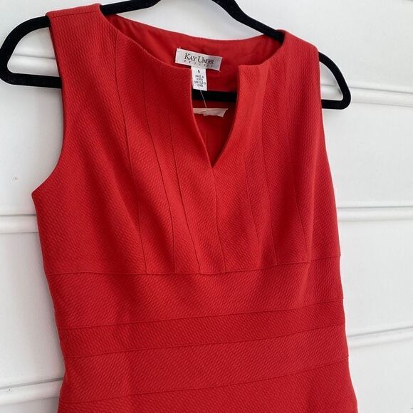 New Kay Unger Sleeveless Split Neck Wool Dress‎ size 6 Coral - Picture 4 of 12
